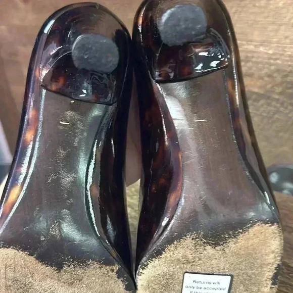 Stuart Weitzman tortoiseshell Marble Heels Open Toe Pumps size 5 wide - Picture 7 of 8